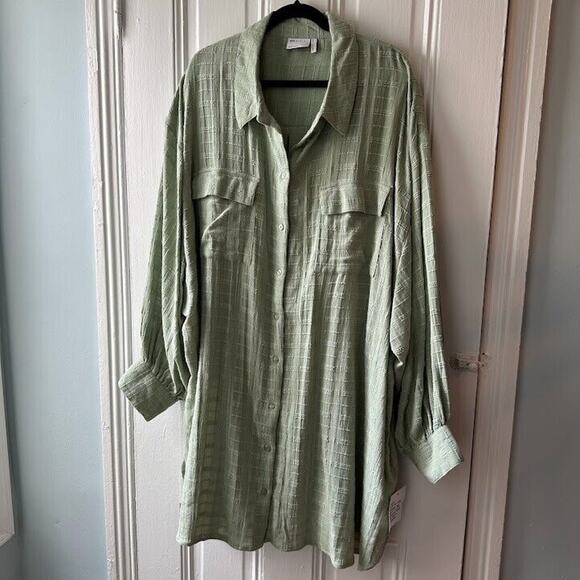 ASOS Dresses & Skirts - Asos Dress Shirt Womens 24 Green Pocketed Button Up Long Sleeve Collared Top NWT